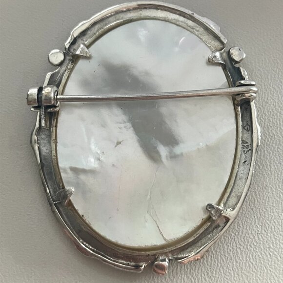 Mother of pearls & Marcasite Cameo brooch 925 Sterling Silver - Picture 7 of 10